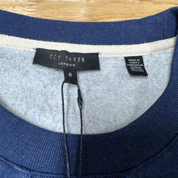 Ted Baker NWT Blue LS Varsity 'T' Sweatshirt Size 6 US XXL Preppy Organic Cotton - Picture 6 of 11